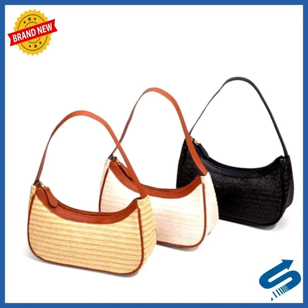 Woven Straw Crossbody Bag Lightweight Minimalist Top Handle Purse Chic